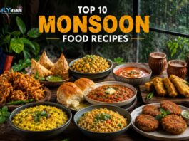 Top 10 Monsoon Food Recipes To Enjoy The Season Top 10 delicious Indian monsoon food recipes including onion pakoras, samosas, pav bhaji, tomato soup, khichdi, masala chai, bread pakora, vegetable cutlets, and masala corn served on a rainy day.