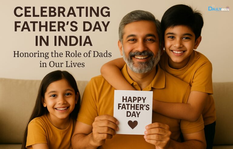 Happy Father’s Day 2025 – A daughter gifting a handmade card to her smiling father at home in India.