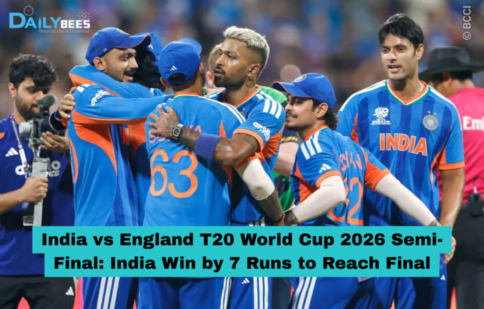 India vs England T20 World Cup 2026 Semi-Final: India Win by 7 Runs to Reach Final