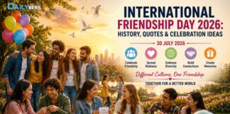 International Friendship Day 2026: History, Quotes & Ideas A diverse group of friends celebrating International Friendship Day together in a park, sharing laughter, hugs, and joyful moments.