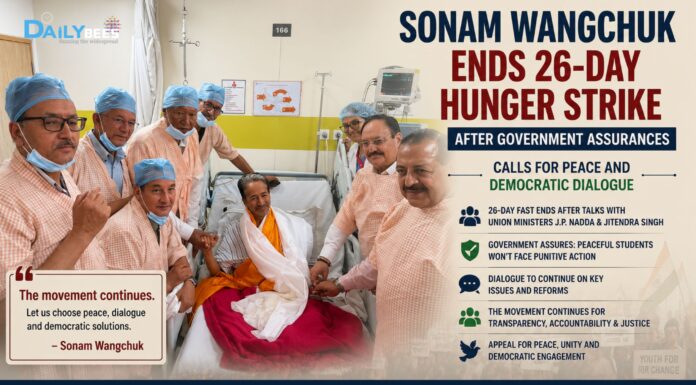 Sonam Wangchuk Ends 26-Day Hunger Strike After Government Assurances – Calls for Peace and Democratic Dialogue Sonam Wangchuk Ends 26-Day Hunger Strike After Government Assurances