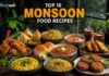 Top 10 Monsoon Food Recipes To Enjoy The Season Top 10 delicious Indian monsoon food recipes including onion pakoras, samosas, pav bhaji, tomato soup, khichdi, masala chai, bread pakora, vegetable cutlets, and masala corn served on a rainy day.