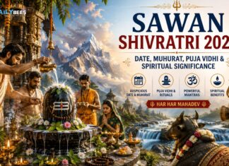Sawan Shivratri: A Sacred Night of Devotion to Lord Shiva Devotees performing Rudrabhishek on a sacred Shivalinga during Sawan Shivratri with Bilva leaves, milk, flowers, and traditional temple decorations.